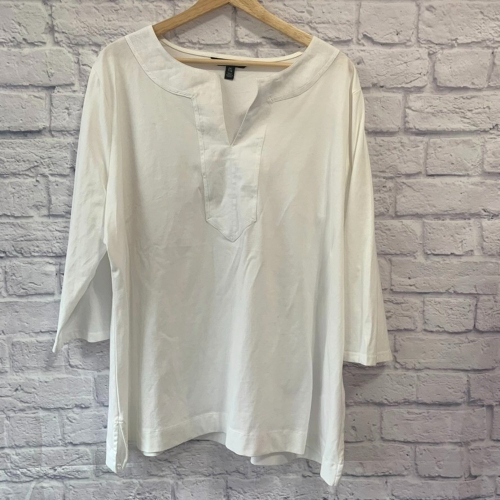 Lauren Ralph Lauren White Split-Neck Cotton Tunic